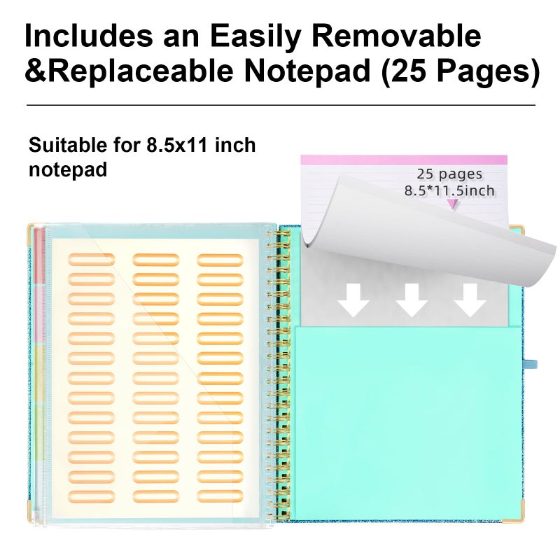 EYROZILL Clipboard Folio with Storage Pocket Refillable Lined Notepad Spiral Clipboards Blue - Image 3
